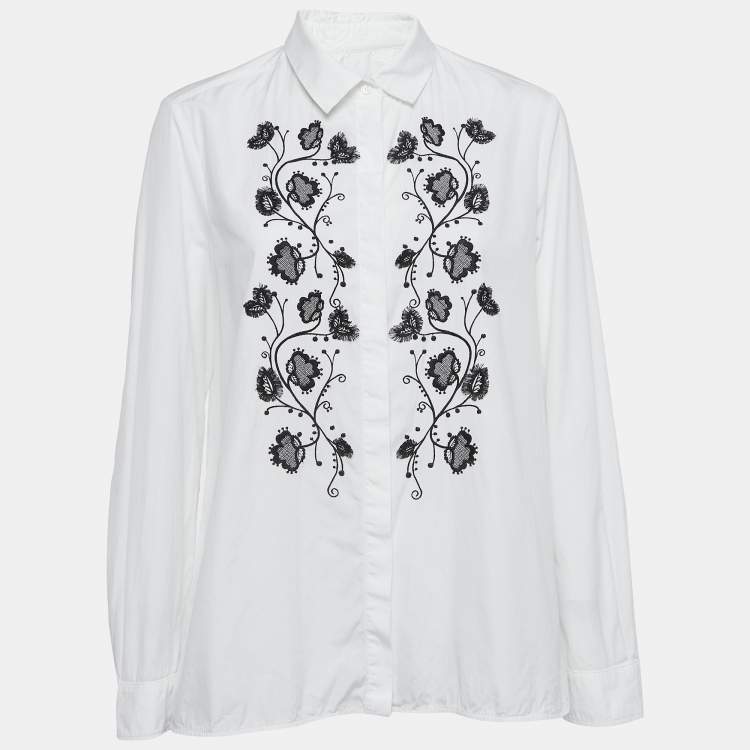 Pre Owned Weekend Max Mara White Embroidered Cotton Button Front Shirt M 