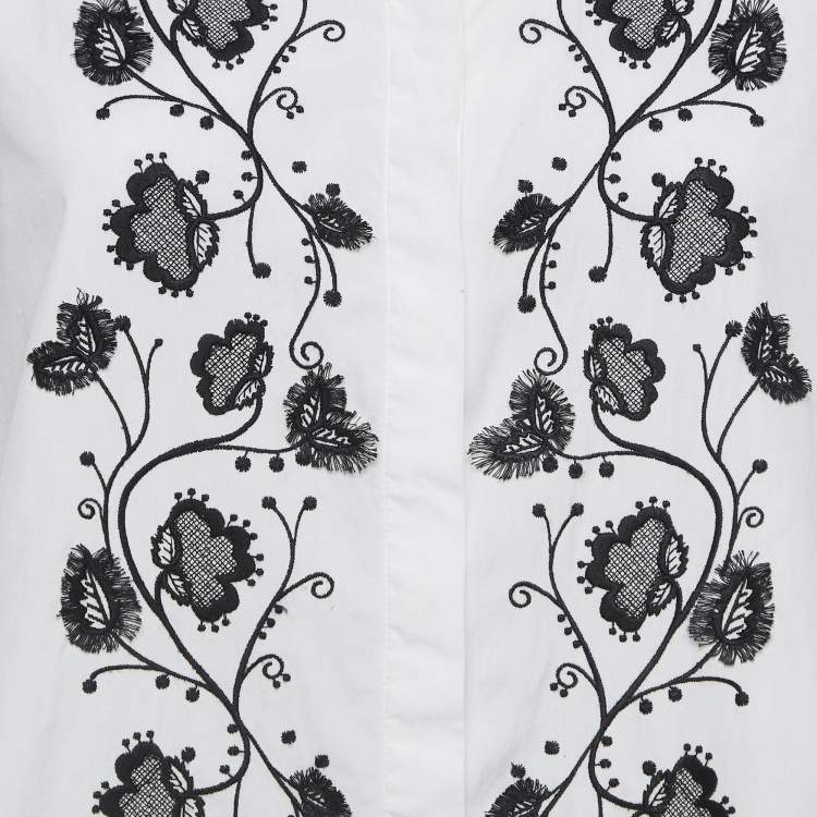 Pre Owned Weekend Max Mara White Embroidered Cotton Button Front Shirt M 
