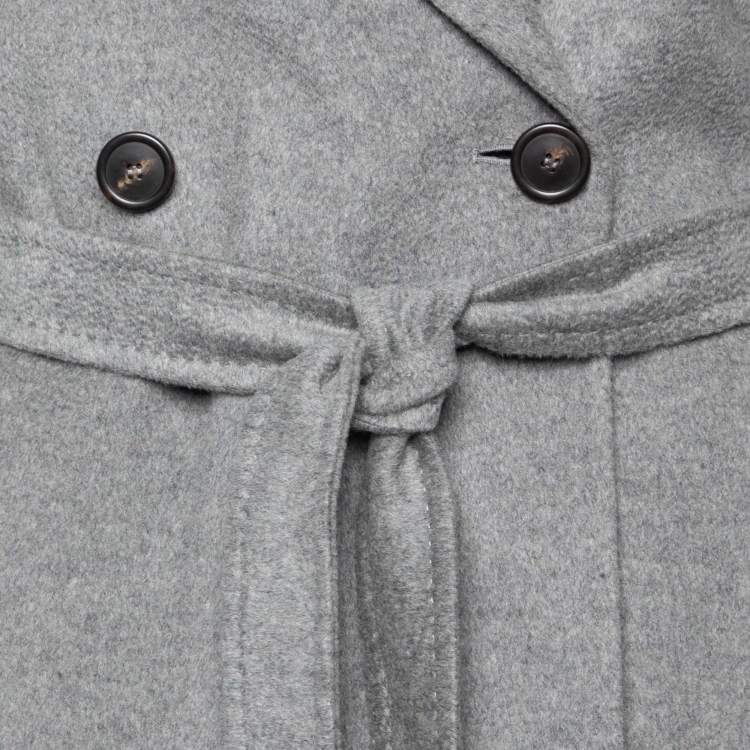 Pre Owned Weekend Max Mara Grey Wool Double Breasted Belted Coat L