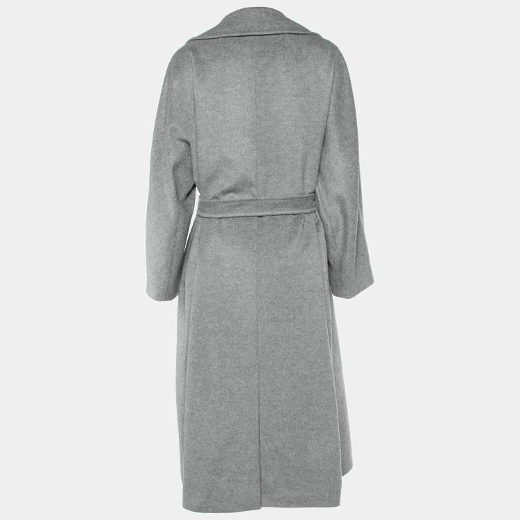 Pre Owned Weekend Max Mara Grey Wool Double Breasted Belted Coat L