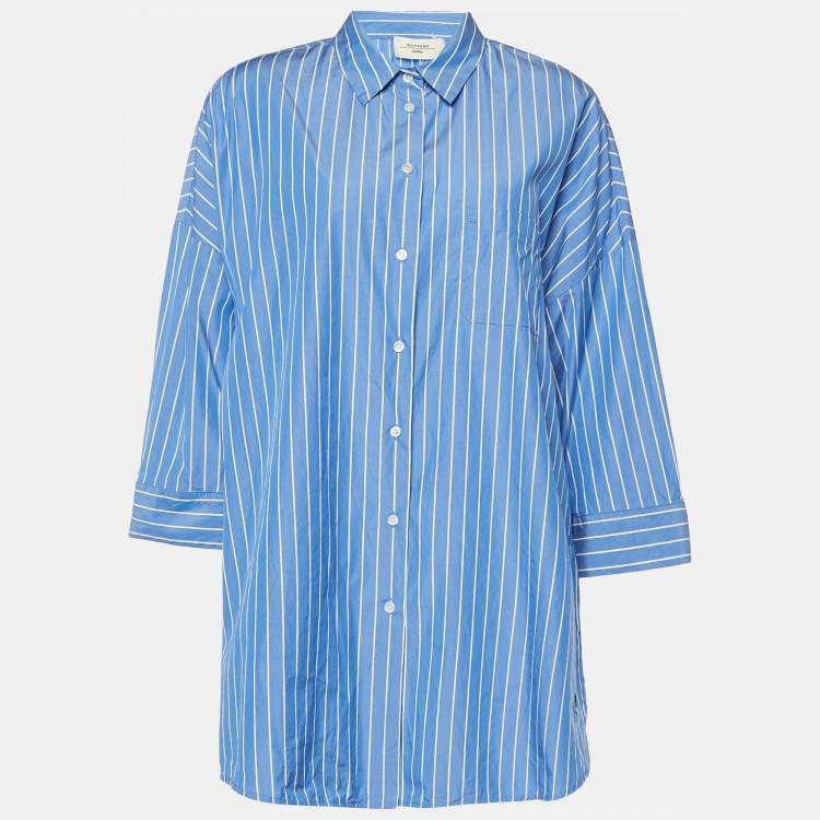Pre Owned Weekend Max Mara Blue Striped Cotton Button Front Shirt L