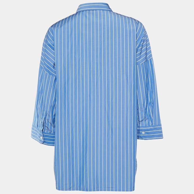 Pre Owned Weekend Max Mara Blue Striped Cotton Button Front Shirt L