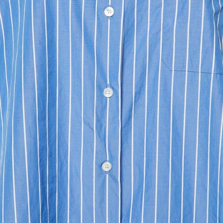 Pre Owned Weekend Max Mara Blue Striped Cotton Button Front Shirt L