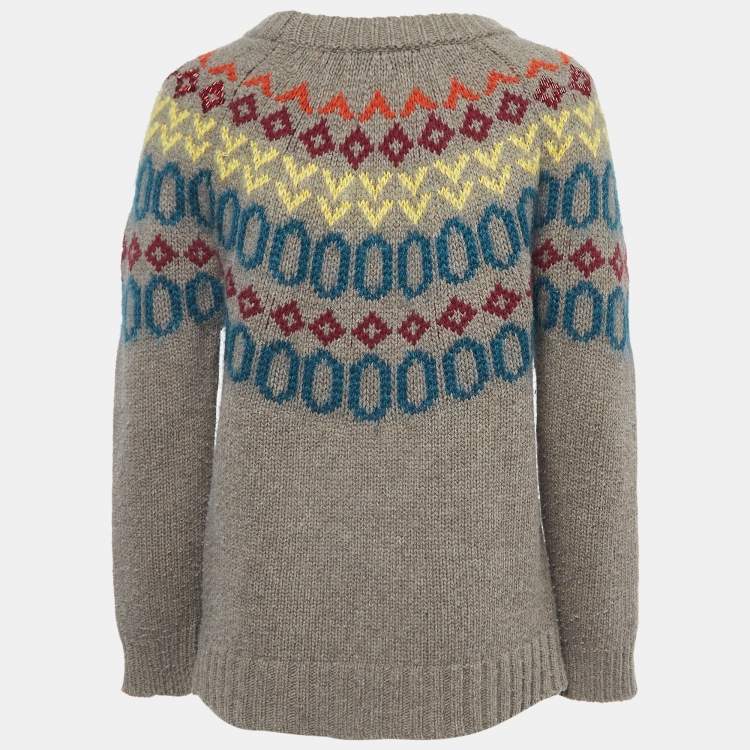 Pre Owned Weekend Max Mara Grey patterned Wool Sweater M