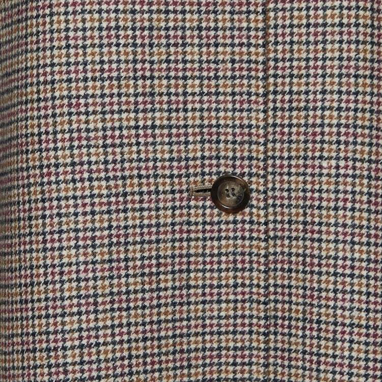 Pre Owned Weekend Max Mara Brown Houndstooth Wool Fur Trimmed Coat S