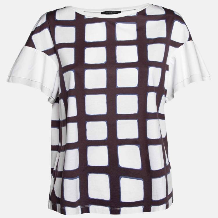 Pre Owned Weekend Max Mara White Check Print Cotton Top XL