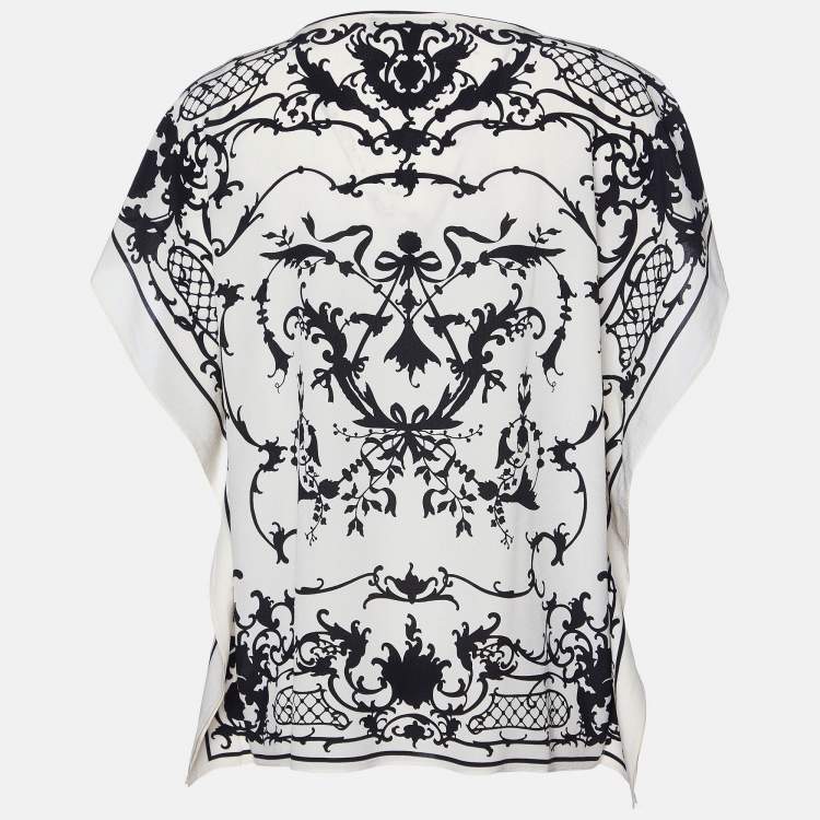 Pre Owned Weekend Max Mara Cream Printed Silk Kaftan Top M