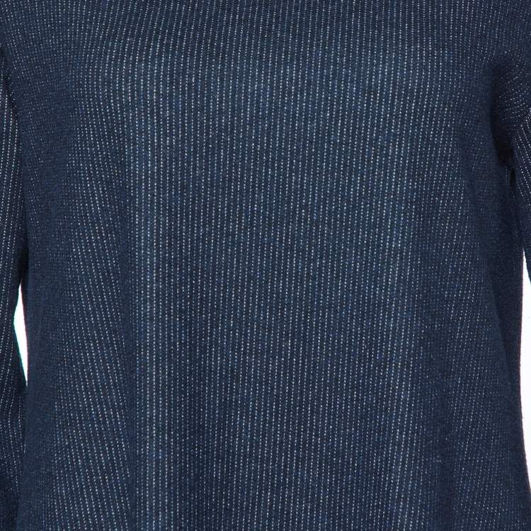 Pre Owned Weekend Max Mara Navy Blue Striped Wool Knit Midi Dress M