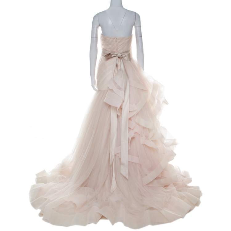 Pre Owned White By Vera Wang Blush and Cream Tulle Wedding Dress S