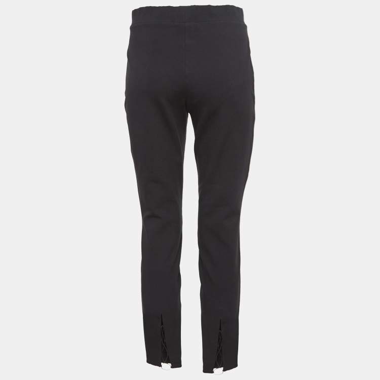 Pre Owned Wolford Black Jersey Lace-Up Leggings L