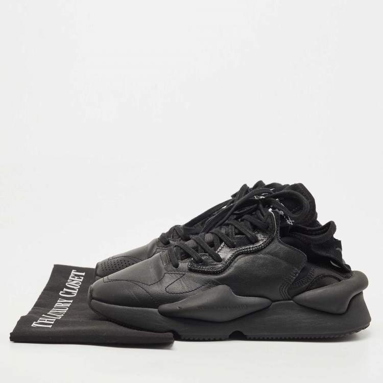Pre Owned Y-3 Black Leather and Fabric Kaiwa Sneakers Size 391/3
