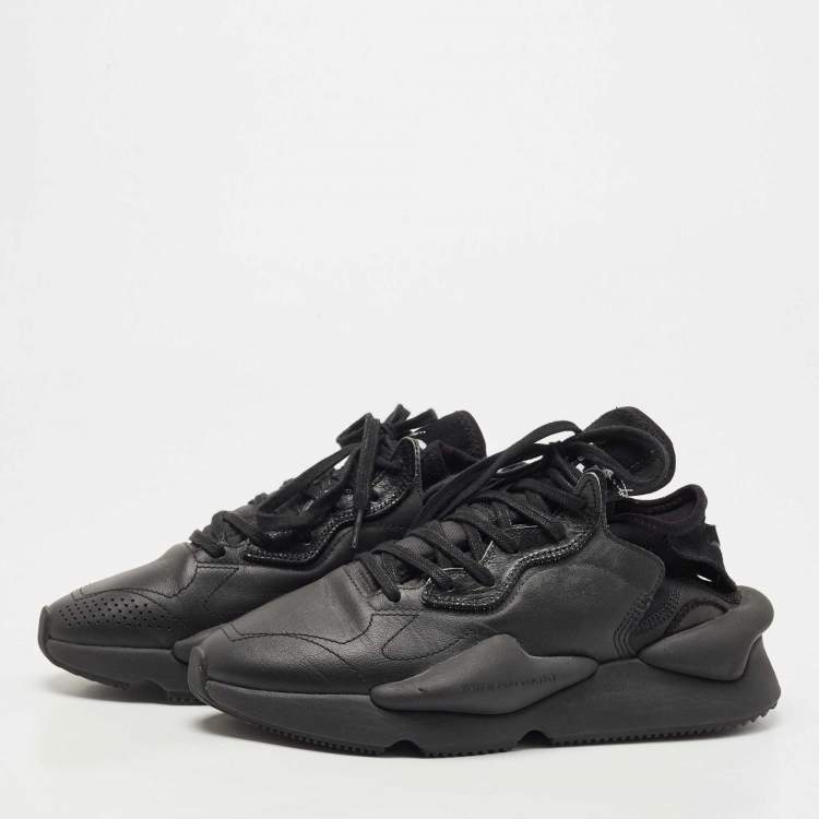 Pre Owned Y-3 Black Leather and Fabric Kaiwa Sneakers Size 391/3
