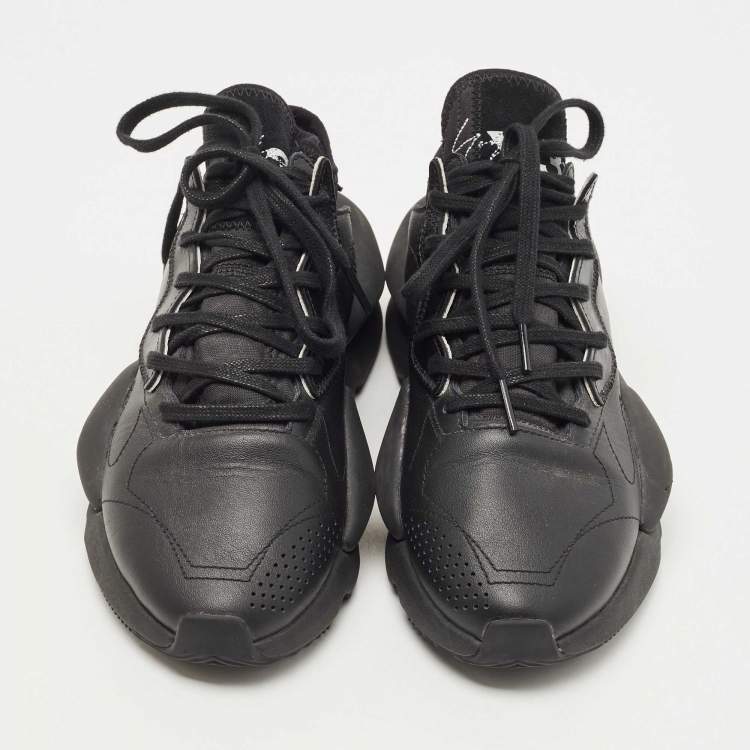 Pre Owned Y-3 Black Leather and Fabric Kaiwa Sneakers Size 391/3