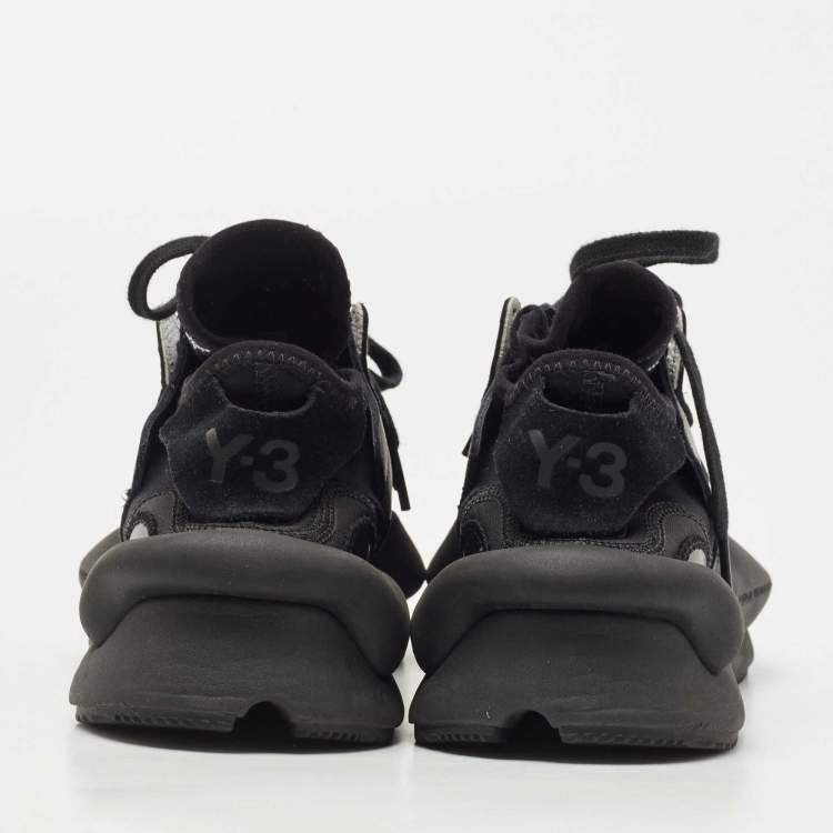 Pre Owned Y-3 Black Leather and Fabric Kaiwa Sneakers Size 391/3