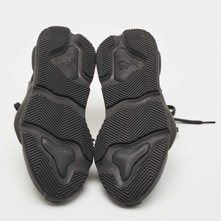 Pre Owned Y-3 Black Leather and Fabric Kaiwa Sneakers Size 391/3