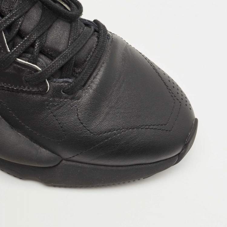 Pre Owned Y-3 Black Leather and Fabric Kaiwa Sneakers Size 391/3