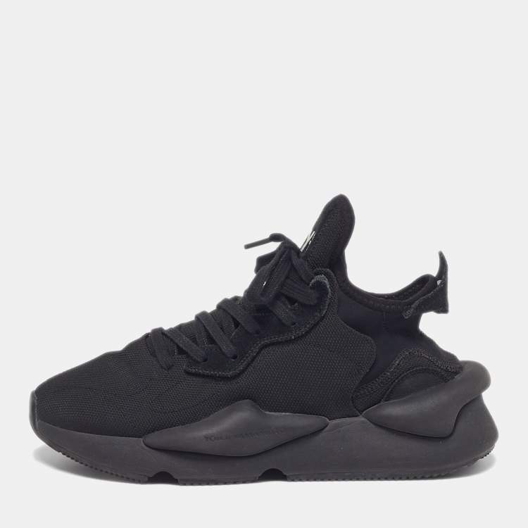 Pre Owned Y-3 Kaiwa Size 38.5 Black Mesh and Suede Lace Up Sneakers