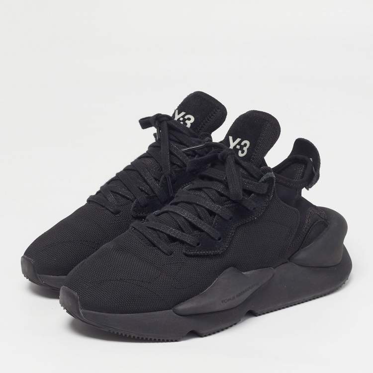 Pre Owned Y-3 Kaiwa Size 38.5 Black Mesh and Suede Lace Up Sneakers