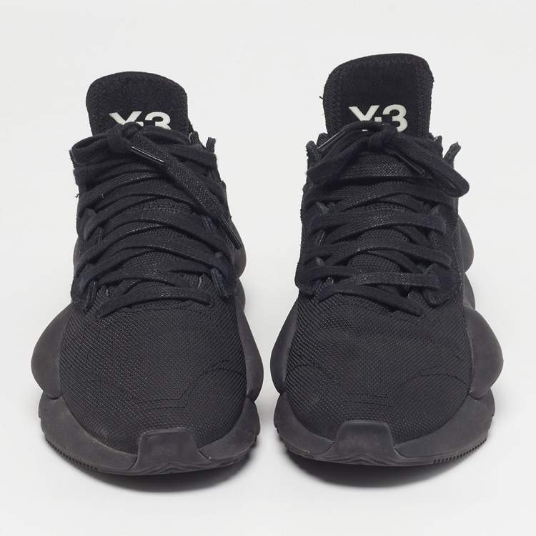 Pre Owned Y-3 Kaiwa Size 38.5 Black Mesh and Suede Lace Up Sneakers
