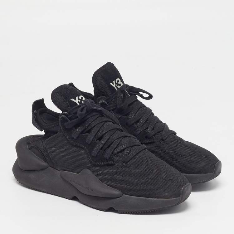 Pre Owned Y-3 Kaiwa Size 38.5 Black Mesh and Suede Lace Up Sneakers