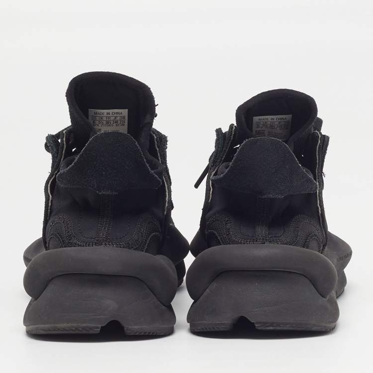 Pre Owned Y-3 Kaiwa Size 38.5 Black Mesh and Suede Lace Up Sneakers