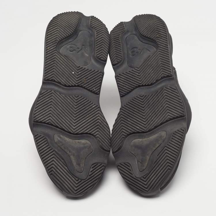 Pre Owned Y-3 Kaiwa Size 38.5 Black Mesh and Suede Lace Up Sneakers