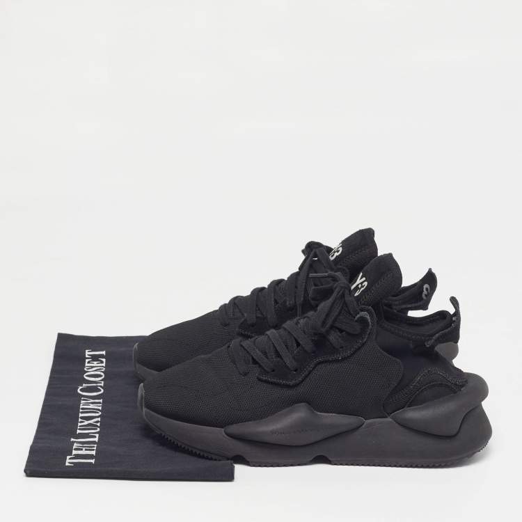 Pre Owned Y-3 Kaiwa Size 38.5 Black Mesh and Suede Lace Up Sneakers