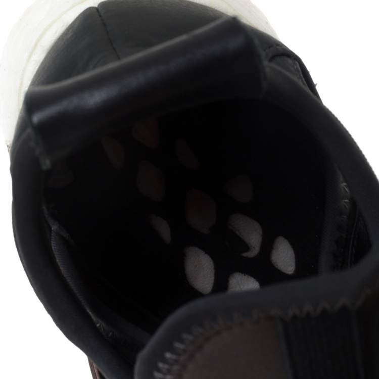 Pre Owned Adidas Y-3 Olive Green/Gray Leather And Stretch Fabric Qasa Elle Sneaker Size 37.5