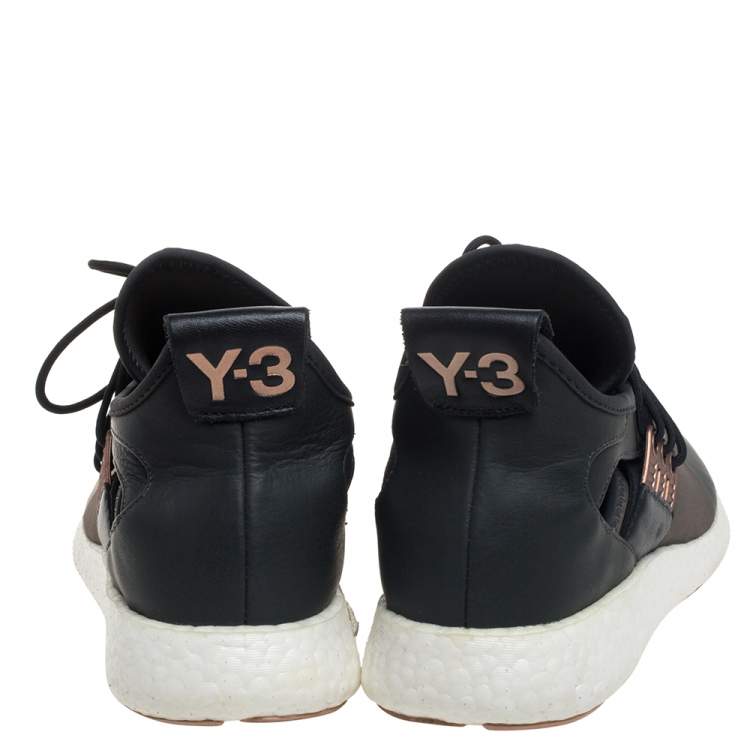 Pre Owned Adidas Y-3 Olive Green/Gray Leather And Stretch Fabric Qasa Elle Sneaker Size 37.5