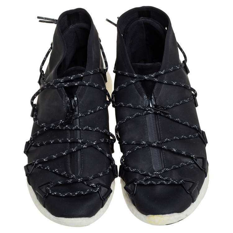 Pre Owned Y-3 Black Synthetic Fabric Cross Lace Run Sneakers Size 39 1/3