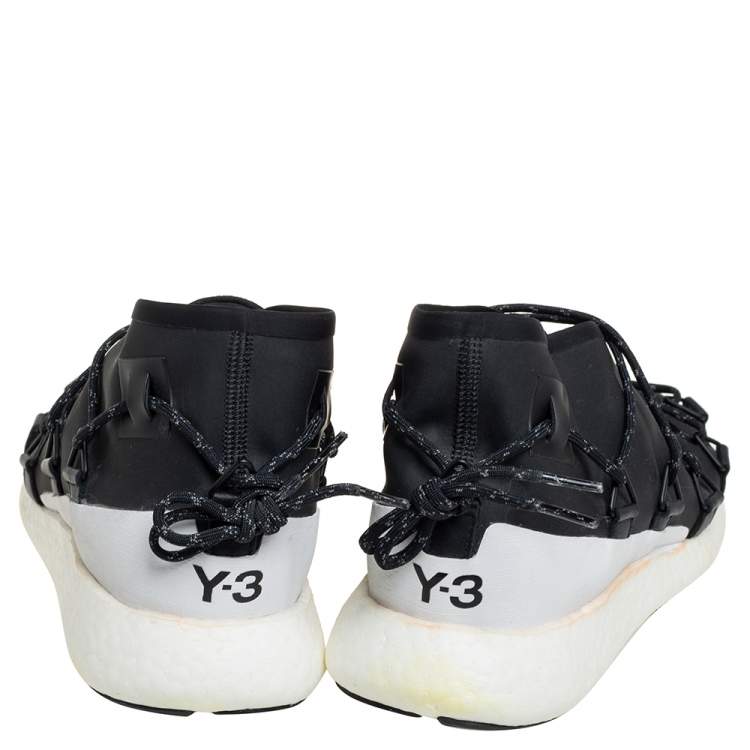 Pre Owned Y-3 Black Synthetic Fabric Cross Lace Run Sneakers Size 39 1/3