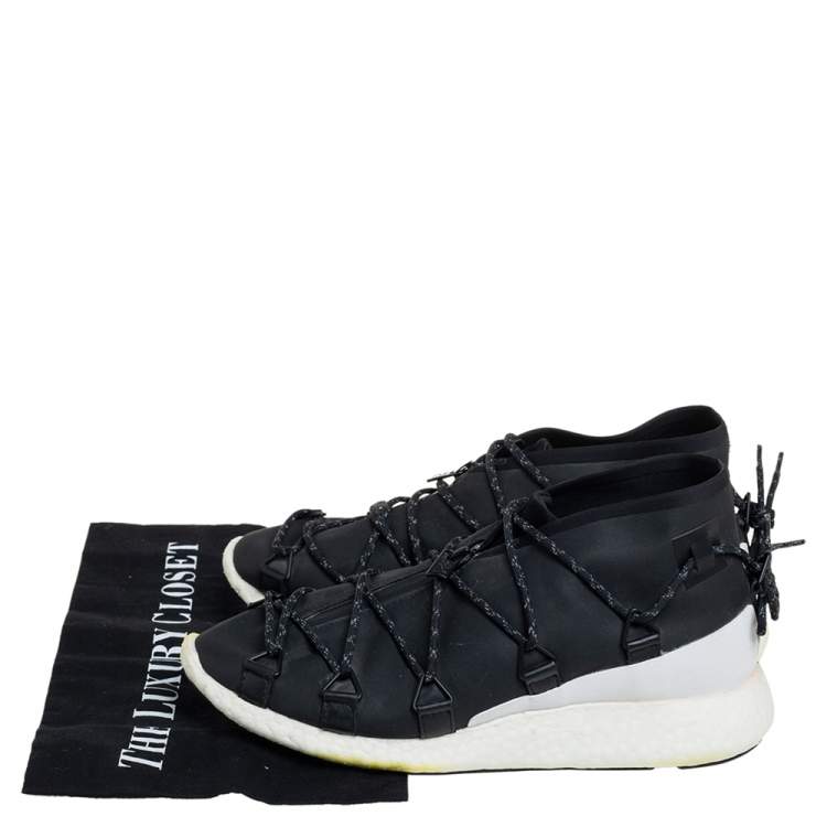 Pre Owned Y-3 Black Synthetic Fabric Cross Lace Run Sneakers Size 39 1/3