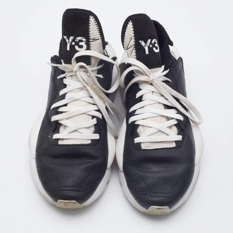 Pre Owned Y-3 Black/White Leather and Fabric Kaiwa Sneakers Size 40