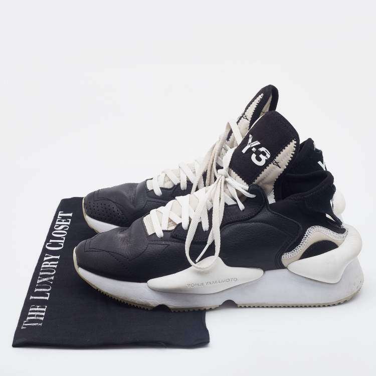 Pre Owned Y-3 Black/White Leather and Fabric Kaiwa Sneakers Size 40