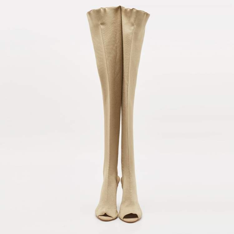 Pre Owned Yeezy Season 5 Beige Knit Fabric  Over The Knee Length Boots Size 37.5