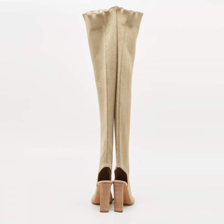 Pre Owned Yeezy Season 5 Beige Knit Fabric  Over The Knee Length Boots Size 37.5