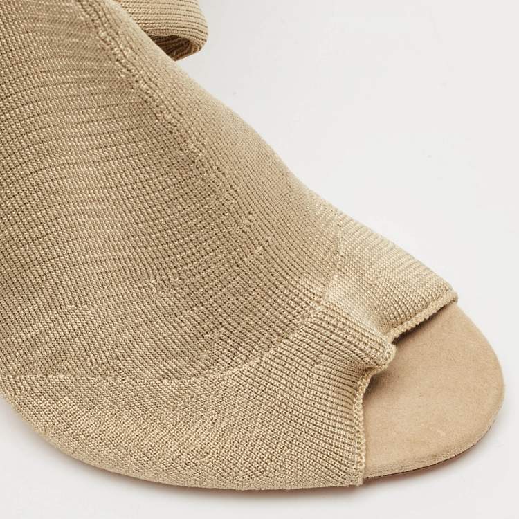 Pre Owned Yeezy Season 5 Beige Knit Fabric  Over The Knee Length Boots Size 37.5