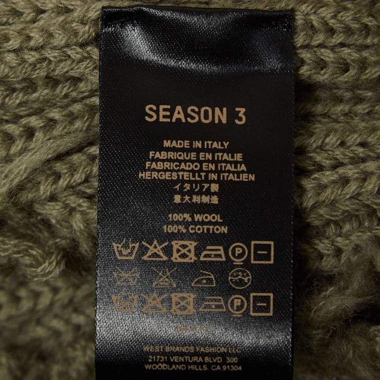 Pre Owned Yeezy Season 3 Green Destroyed Military Rib Wool Cropped Sweater S