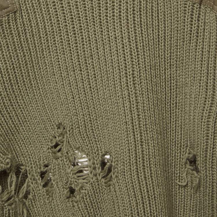 Pre Owned Yeezy Season 3 Green Destroyed Military Rib Wool Cropped Sweater S
