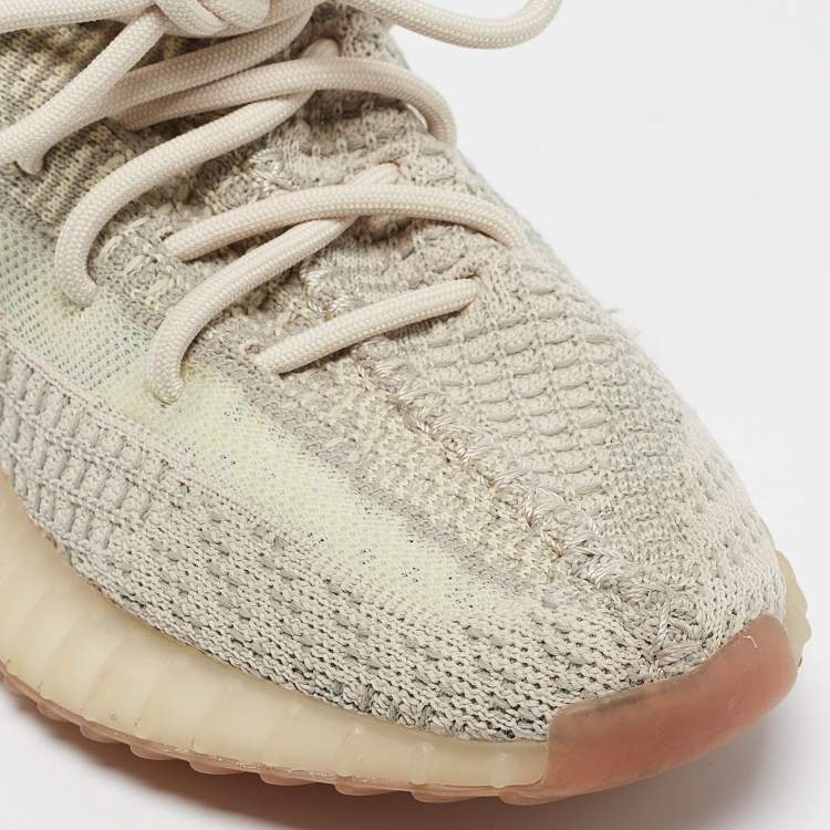 Pre Owned Yeezy x adidas Knit Fabric Boost 350 V2 "Flax" Sneakers Size 37 1/3