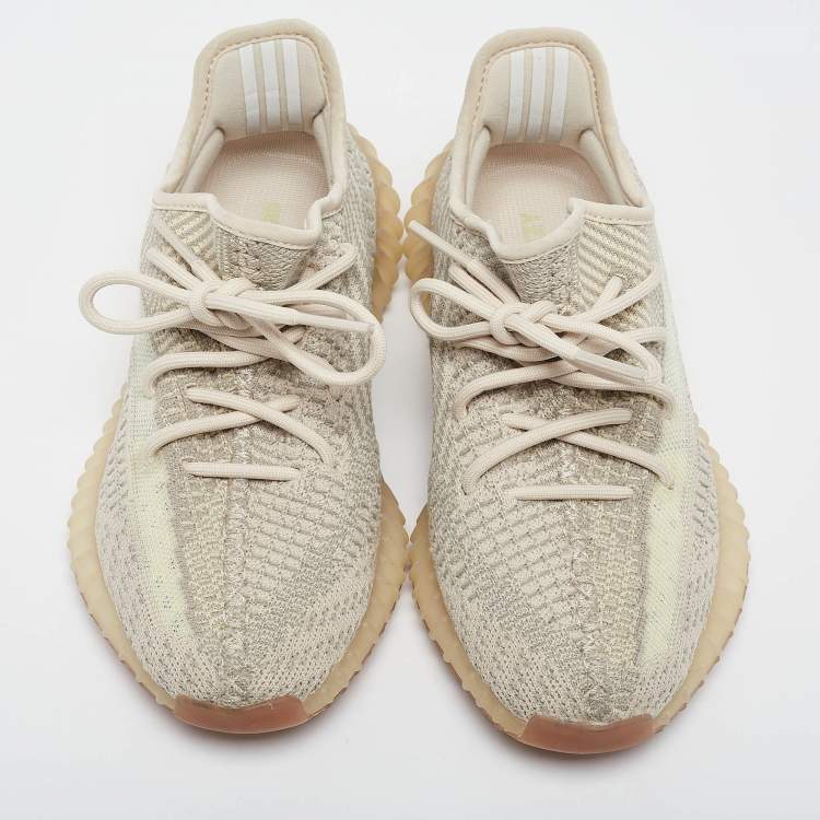 Pre Owned Yeezy x adidas Knit Fabric Boost 350 V2 "Flax" Sneakers Size 37 1/3