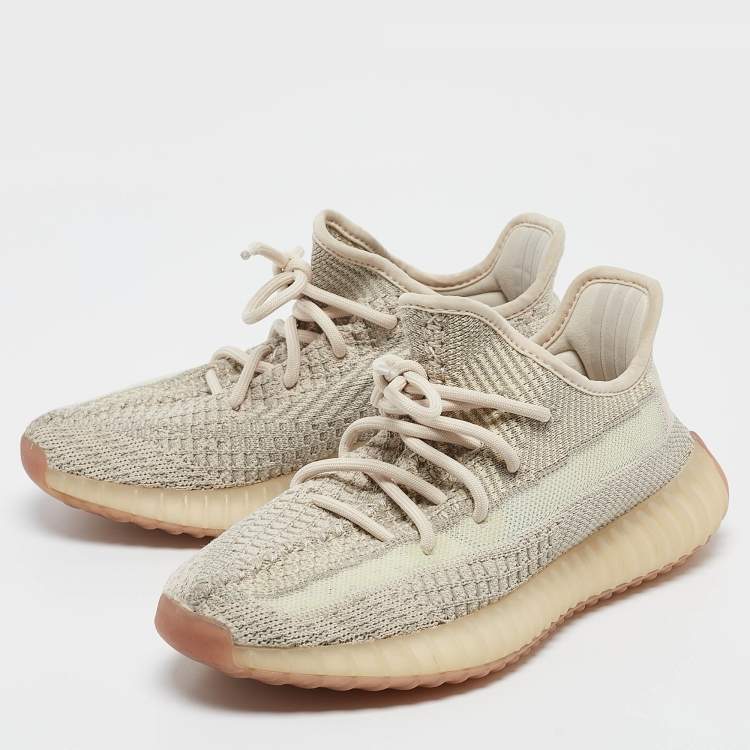 Pre Owned Yeezy x adidas Knit Fabric Boost 350 V2 "Flax" Sneakers Size 37 1/3