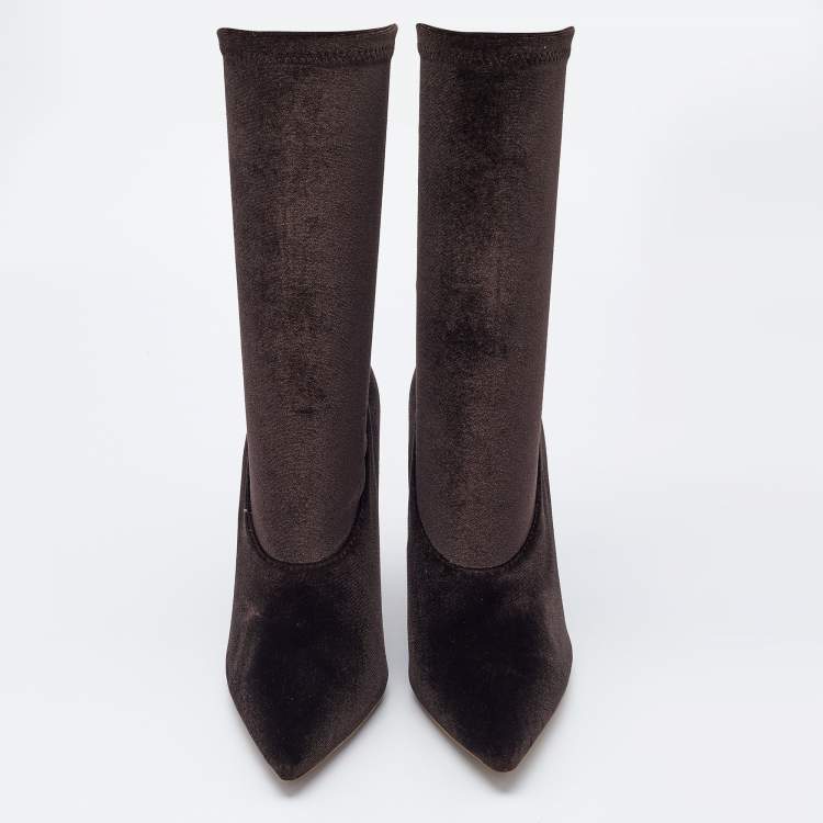 Pre Owned Yeezy Brown Velvet Season 5 Mid Calf Boots Size 38