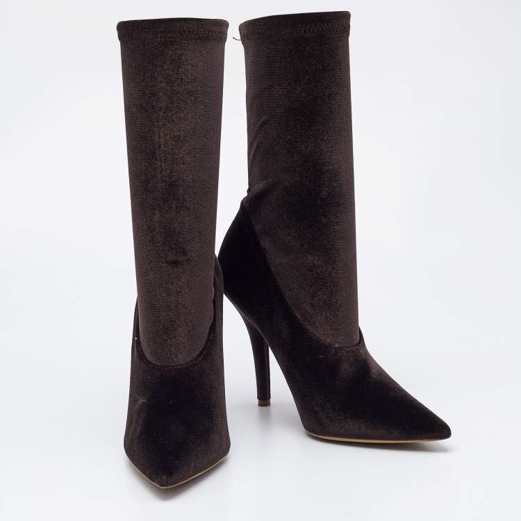 Pre Owned Yeezy Brown Velvet Season 5 Mid Calf Boots Size 38