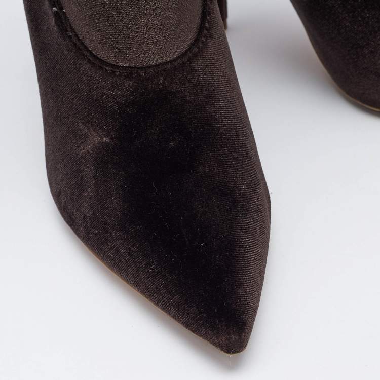 Pre Owned Yeezy Brown Velvet Season 5 Mid Calf Boots Size 38