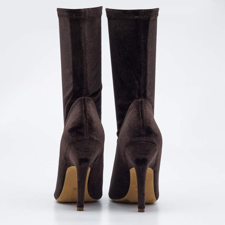 Pre Owned Yeezy Brown Velvet Season 5 Mid Calf Boots Size 38