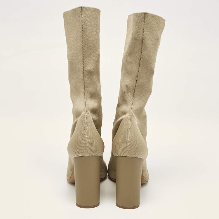 Pre Owned Yeezy Beige Knit Fabric Season 4 Sock Boots Size 37