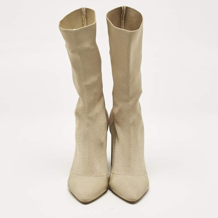 Pre Owned Yeezy Beige Knit Fabric Season 4 Sock Boots Size 37