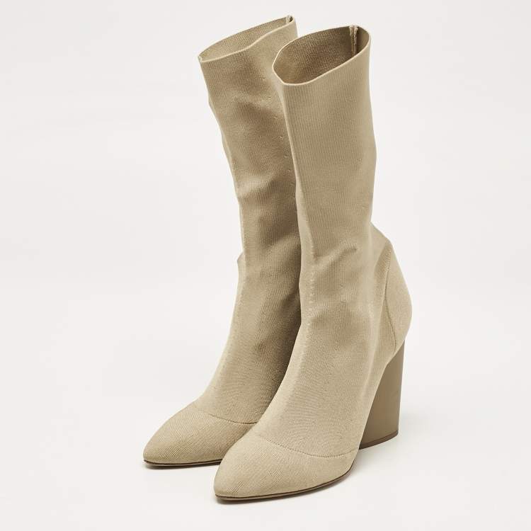 Pre Owned Yeezy Beige Knit Fabric Season 4 Sock Boots Size 37