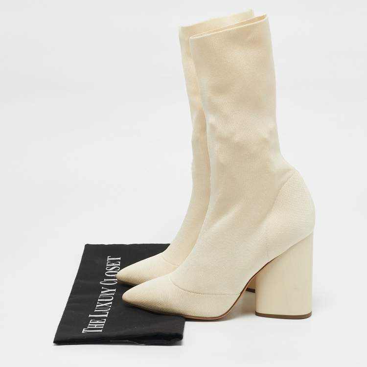 Pre Owned Yeezy Beige Knit Fabric Season 4 Sock Boots Size 37